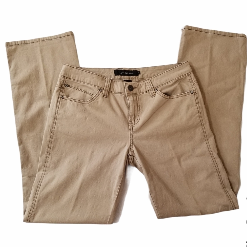 Calvin Klein tan cotton blend jeans in size 8